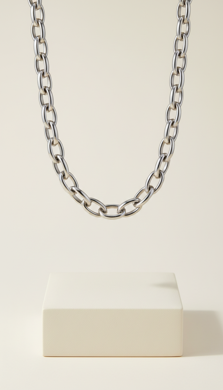 Platinum Link Necklace with Hidden Clasp