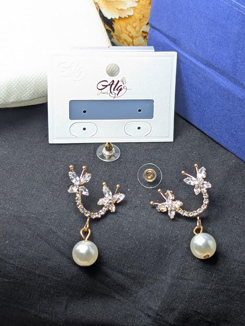 Butterfly Crystal Pearl Drop Earrings