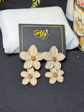 Double Flower Drop Earrings | Cream & Pink with Gold Center