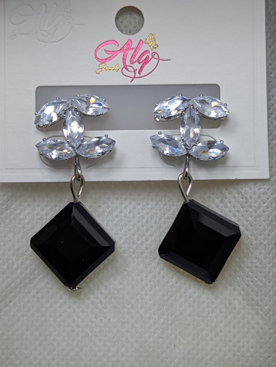 Crystal Black Square Drop Earrings