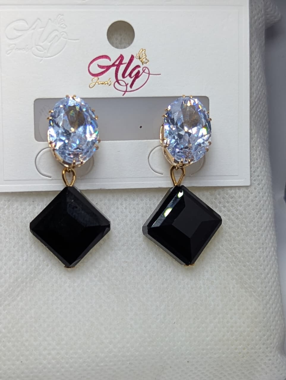 Crystal Black Square Drop Earrings