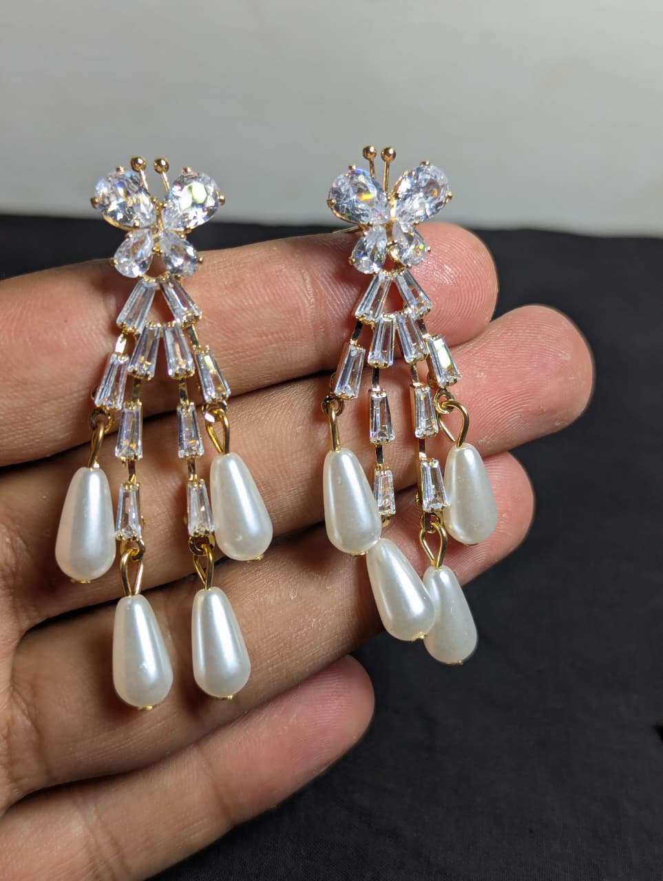 Crystal Zircon & Pearl Cascade Chandelier Earrings