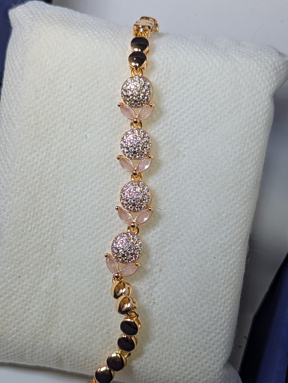 Gold Pave Diamond Cluster Bracelet with Blush Pink Gemstones