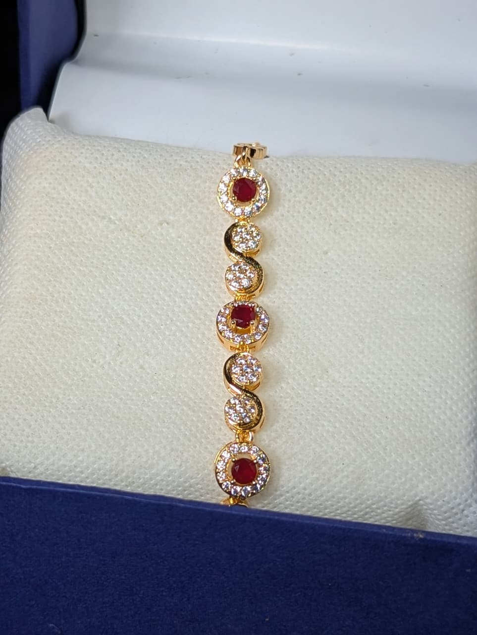 Gold Ruby Red Pave Diamond Circular Bracelet