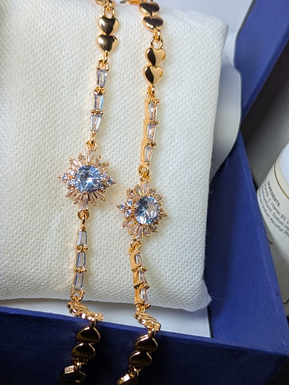 Pack of 2 | Gold Starburst Crystal Baguette Bracelet with Heart Chain