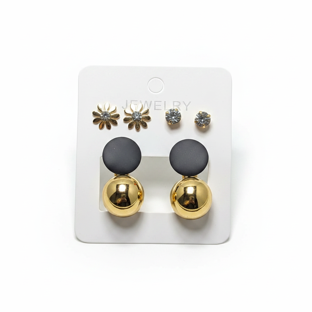 Black Earrings Set White Background