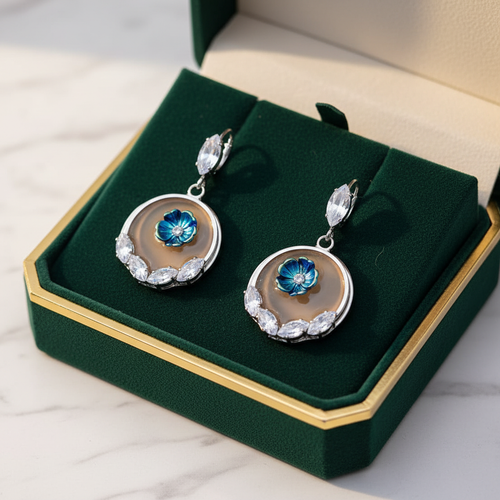Blue Flower Hoop Earrings - Jewelry Box