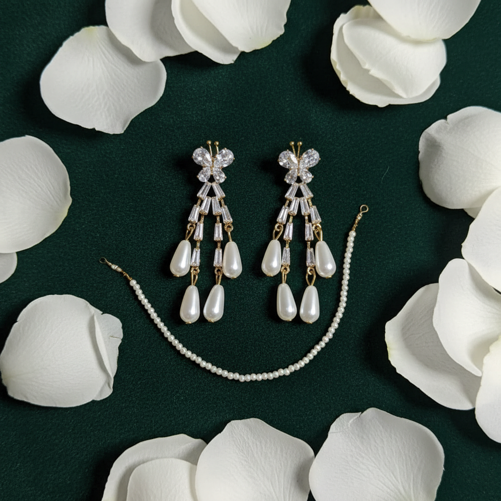 Crystal Zircon & Pearl Cascade Chandelier Earrings