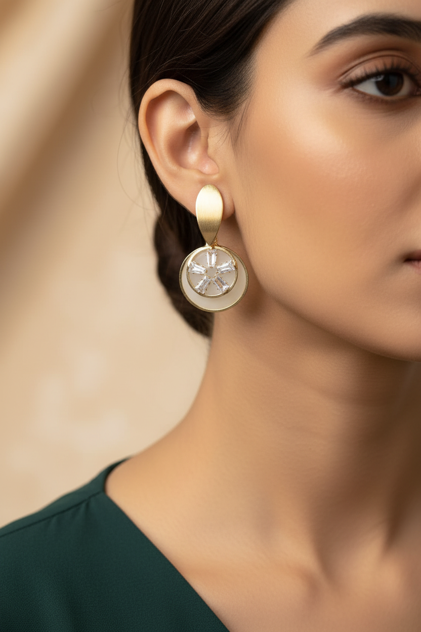 Gold Crystal Hoop Earrings - Model