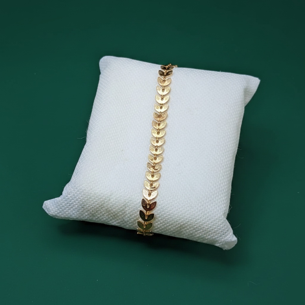 Gold Leaf Bracelet - Dark Green BG 2