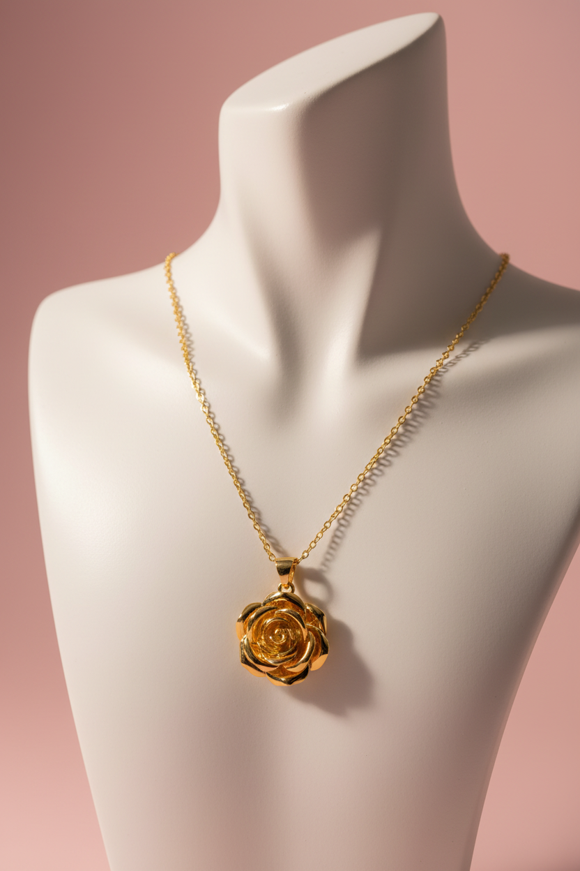 Gold Rose Pendant Necklace
