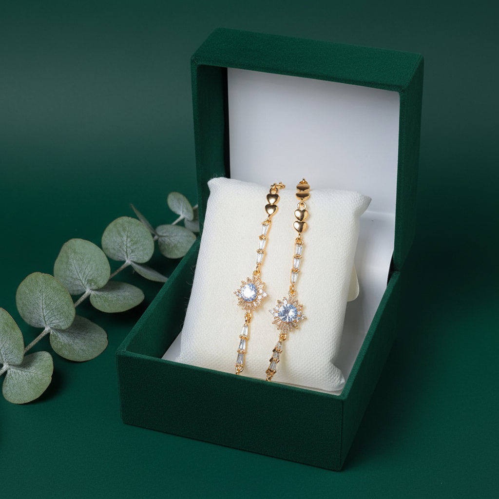 Gold starburst crystal baguette bracelet pack of 2 dark forest green background