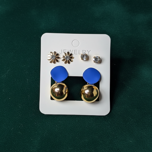 3 pairs earrings set blue edition on dark green velvet