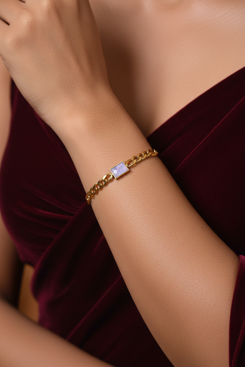 Gold Curb Chain Bracelet with Stone for Women – Luxury Everyday Jewelry