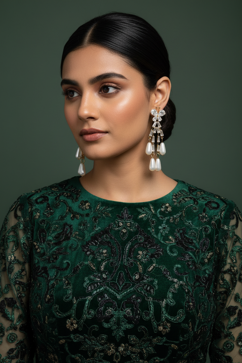 Model with Earrings - Modest Formal Dress