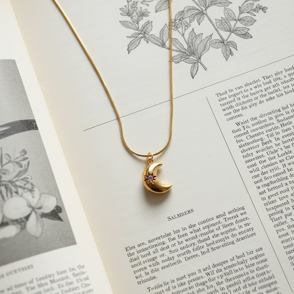 Moon Star Necklace on Book
