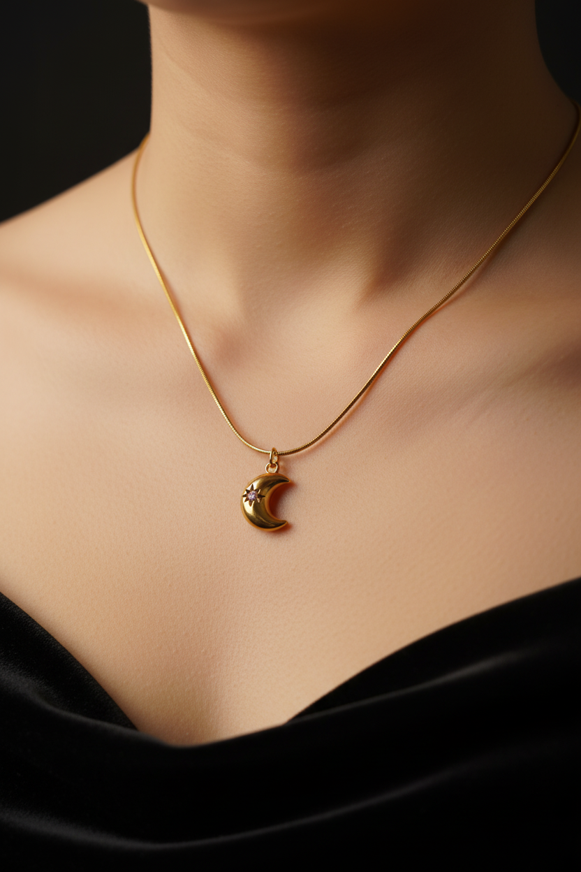 Moon Star Necklace on Model