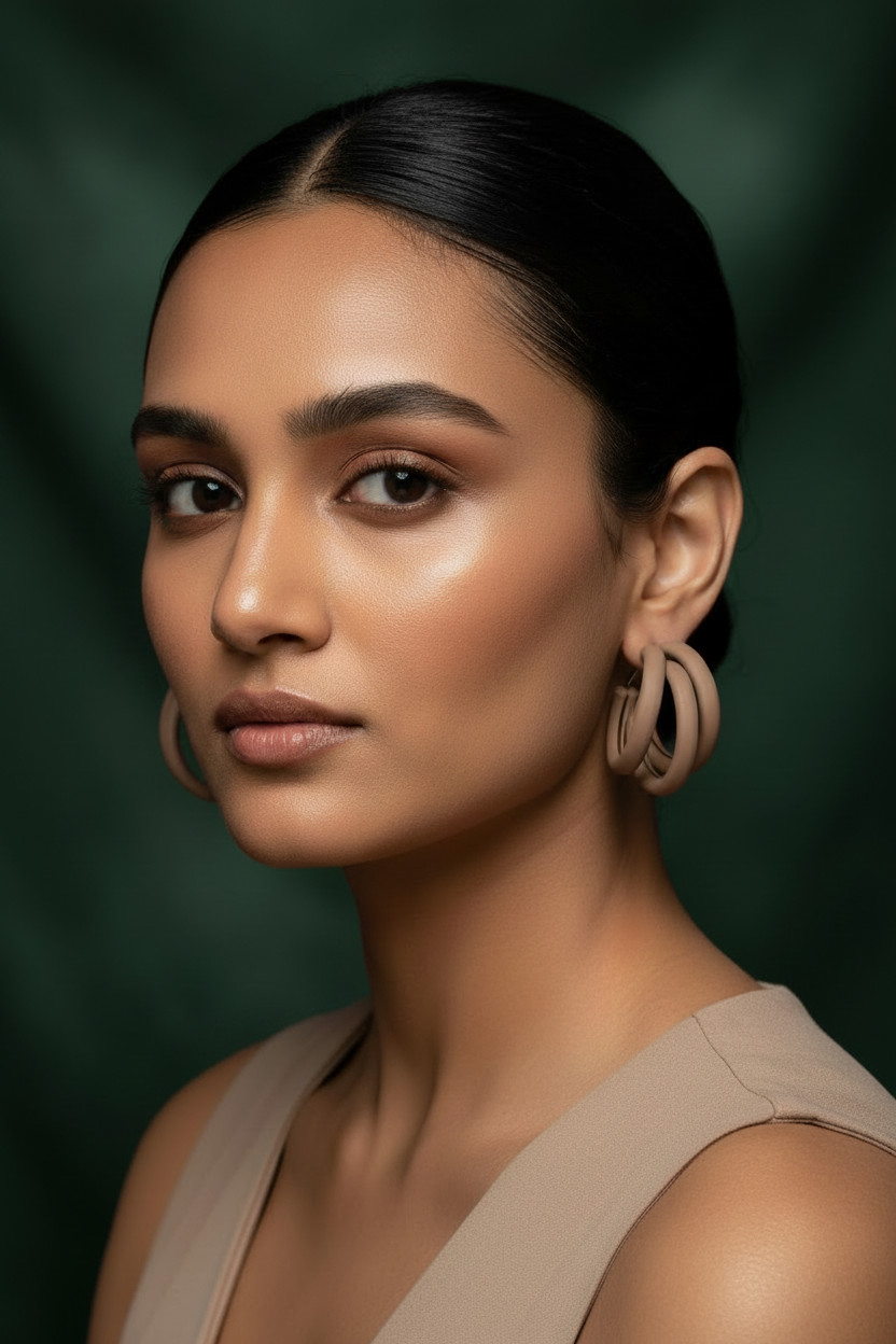 Nude Earrings Model Green BG