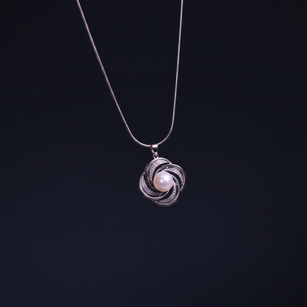 Pearl Swirl Necklace Dark Background