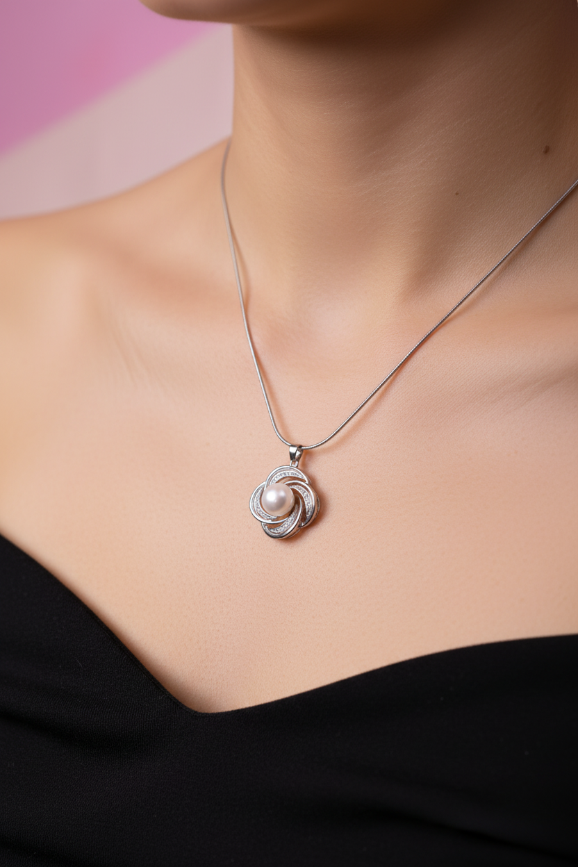 Pearl Swirl Necklace on Model