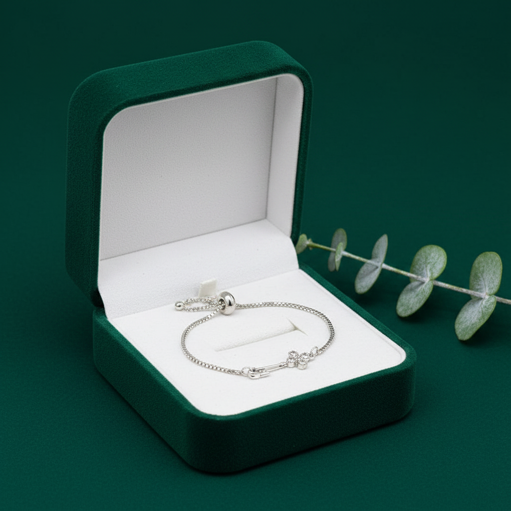 Silver Flower Bracelet - Green Box