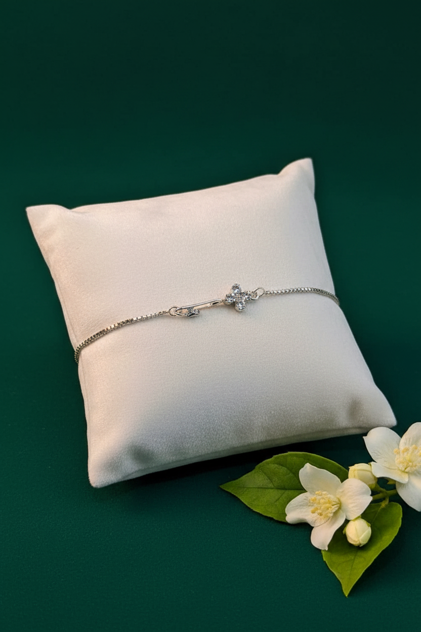 Silver Flower Bracelet - Green Portrait